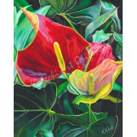 The Flamingos – Anthurium (Flamingo Flower) Tropical Fine Art Print by Karen A. Kubacki